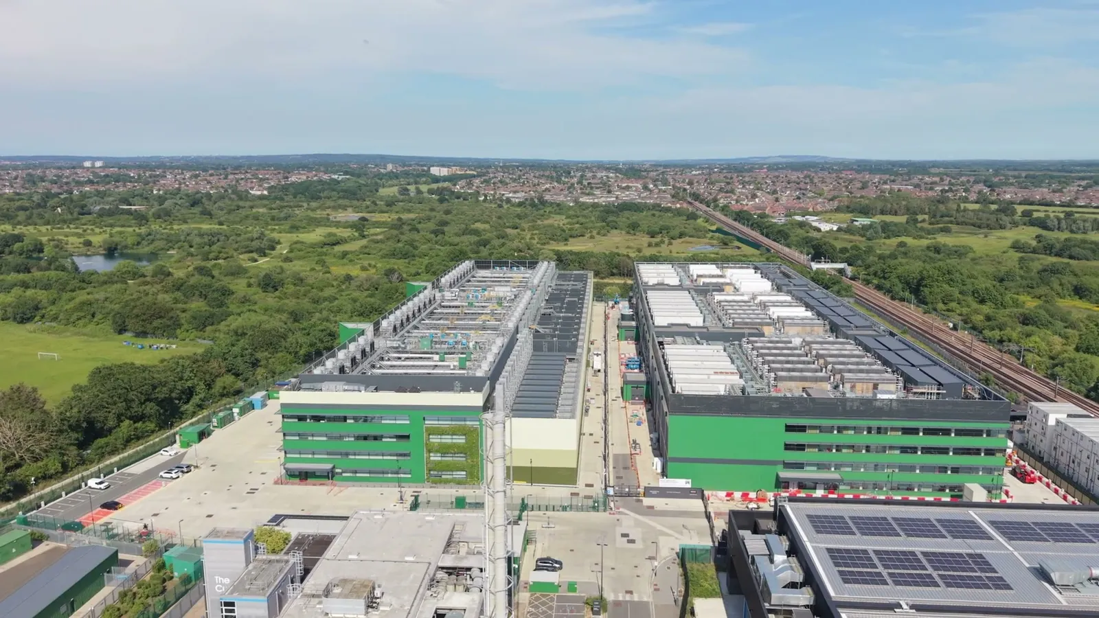 Aerial view of a data centre campus